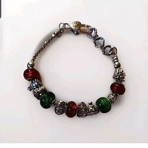 Christmas Beaded Snowman Present Tree Multicolor Glass Bead Bracelet